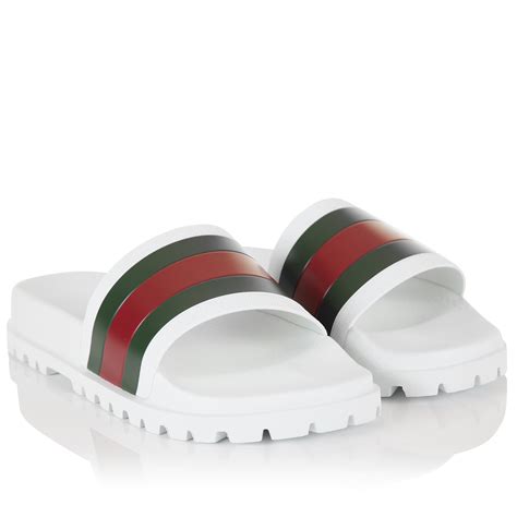 web slide sandal gucci white|Gucci interlocking slides.